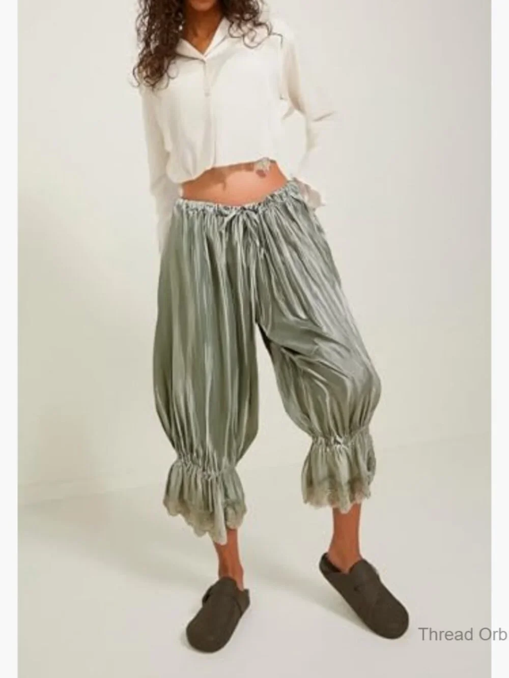 Lace Trim Bloomer Pants Mid Rise Cropped Pajama Slips Under Dress - Picture 4 of 5